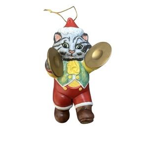 Christmas Franklin Mint Santa Claws Cat Ornament Ashcan Cymbals Symphony Vintage